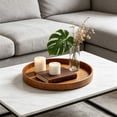 thumbnail image 6 of Round Wooden Serving Tray Natural Wood Tea Color Finish Non Slip Coffee Tea Food Serving Platter Decorative Kitchen Living Room Organizer Breakfast Dessert Storage Rustic Tray, 6 of 6