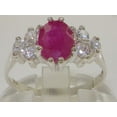 thumbnail image 2 of LBG 10k White Gold Cubic Zirconia and Natural Ruby Womens Cluster Ring - Size 9.75, 2 of 5