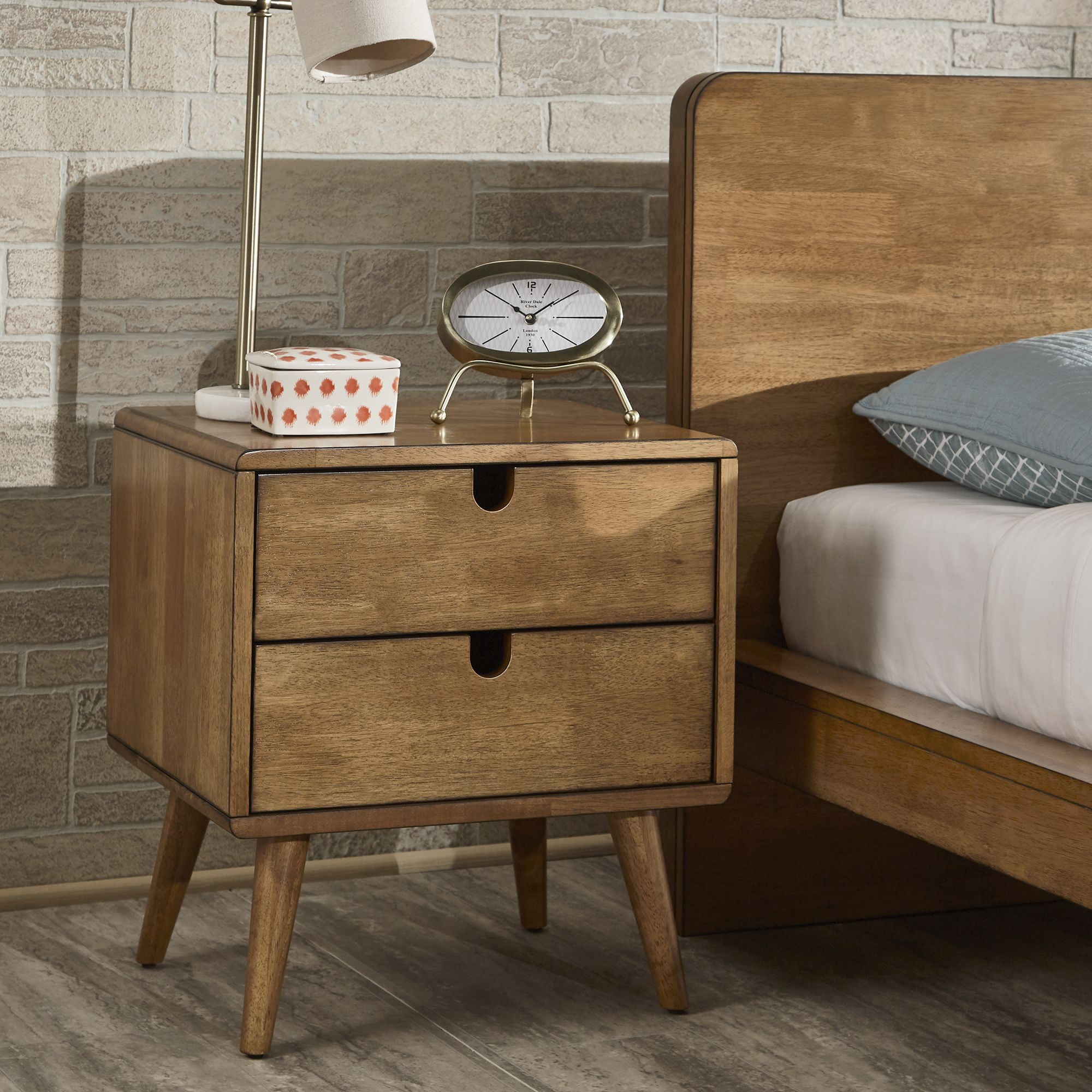 Weston Home Oak Finish 2 Drawer Nightstand Walmart Com Walmart Com