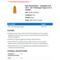 thumbnail image 2 of Rear Shock Bumper - Compatible with 2012 - 2017 Volkswagen Tiguan 2.0L 4-Cylinder 2013 2014 2015 2016, 2 of 2