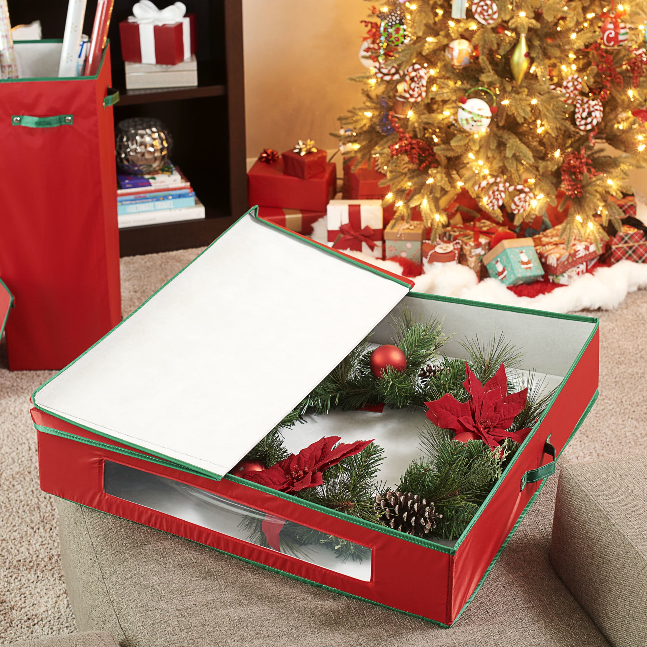 Household Essentials Christmas Wreath Storage Container, 30 Inch Holiday Wreath Storage Box with Handles, Sturdy Sides, Keeps Wreaths Free of Dust and Pests in Storage