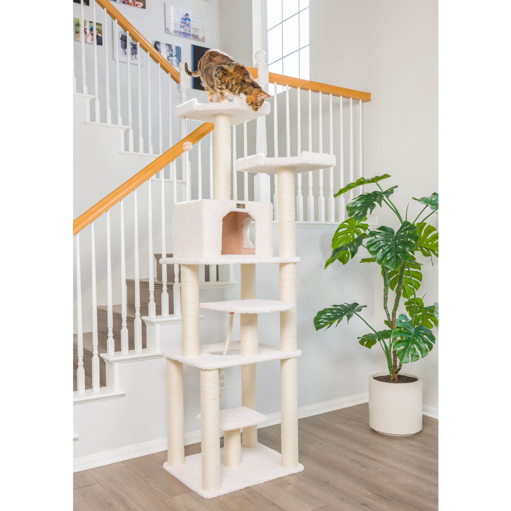 Armarkat 78-in Real Wood Cat Tree & Condo Scratching Post Tower, Beige
