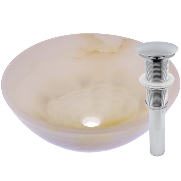 Novatto NOSV-WOCH White Onyx Natural Stone Vessel Sink with Chrome Umbrella Drain