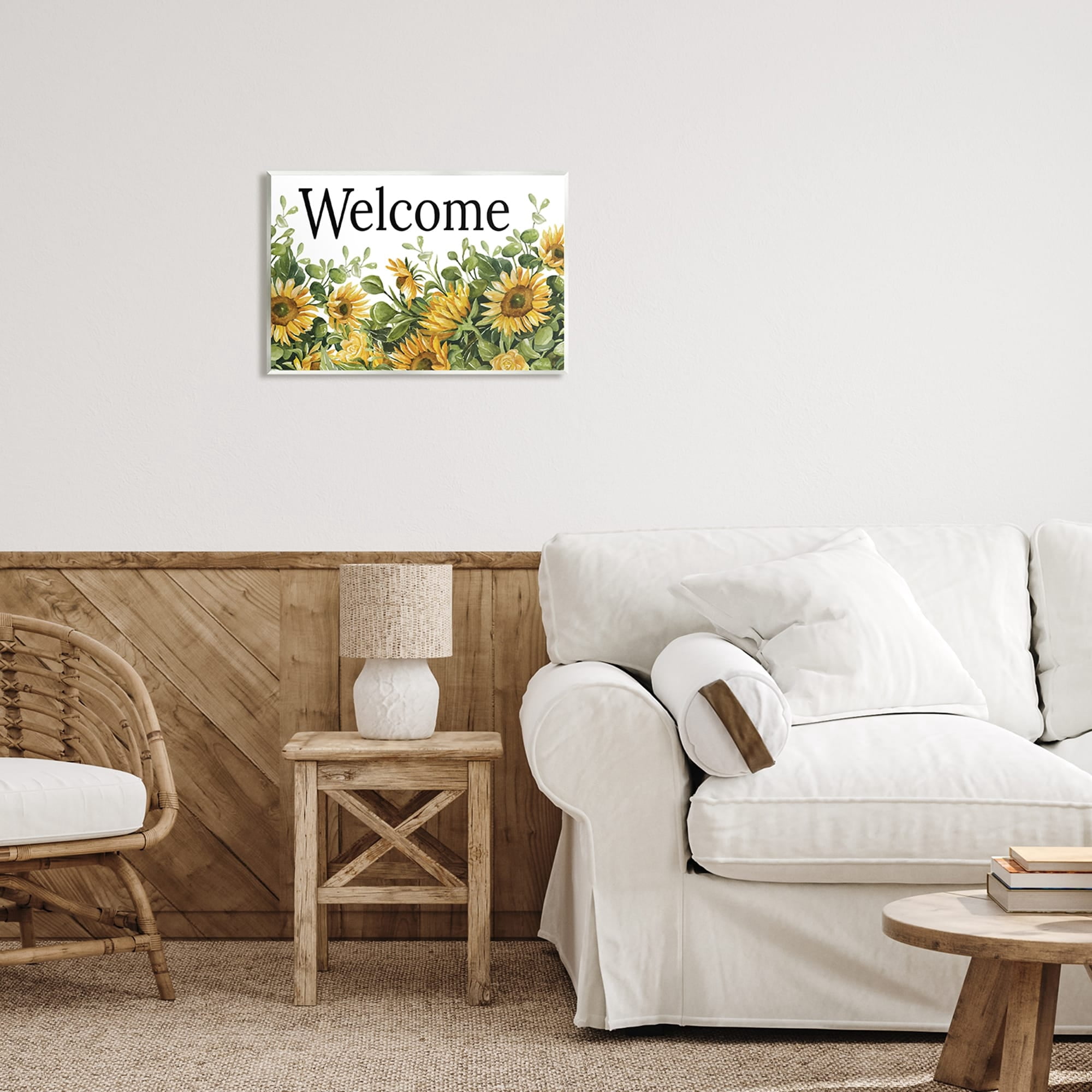 Stupell Industries Welcome Typography Sign Blooming Sunflower Field Graphic Art Unframed Art Print Wall Art, Design by Cindy Jacobs