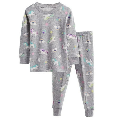 

WIBACKER 1-7 Years Toddler and Little Girls Long Sleeve Top and Pants Regular Fit 100% Cotton 2 Piece Pajama Set - Unicorn