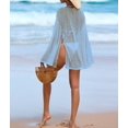 thumbnail image 4 of Women's Swimsuit Coverup Crochet Sheer Beach Dress Slit Long Sleeve Bathing Suit Cover Up, 4 of 9