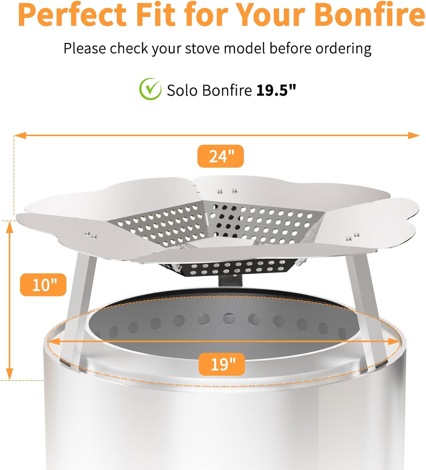 Heat Deflector for Solo Stove Bonfire, 19.5" Solo Stove Bonfire Accessories, 304 Stainless Steel Fire Pit Heat Deflector with Carrying Handle & 3 Legs, Heat Diffuser for Outdoor Indoor Fire Pits