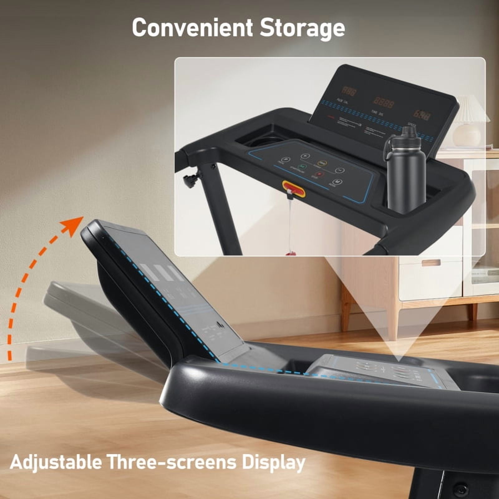 3.0HP Quiet Foldable Treadmills with Incline for Home, 10.0MPH 300 LBS Weight Capacity Home Exercise Equipment Treadmills with Heart Rate Sensors,Type C &   USB Charge Station ,Bluetooth