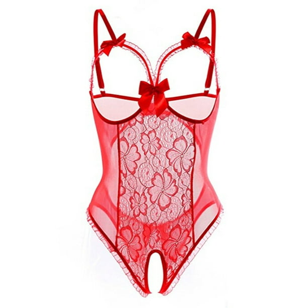 Betiyuaoe Lingerie for Women Fashion Plus Size Lace Sheer Mesh Off-Shoulder  Nightdress 1XL-4XL Underwear