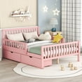 thumbnail image 2 of Full Size Wood Platform Bed with Guardrails (Both Sides) and Two Storage Drawers, Pink, 2 of 8