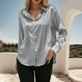 thumbnail image 2 of Annhoo Women's Trendy Blouses Satin Silk Button V-Neck Work Solid Color Shirts Long Sleeve Bussiness Tops Casual Clothes, 2 of 5