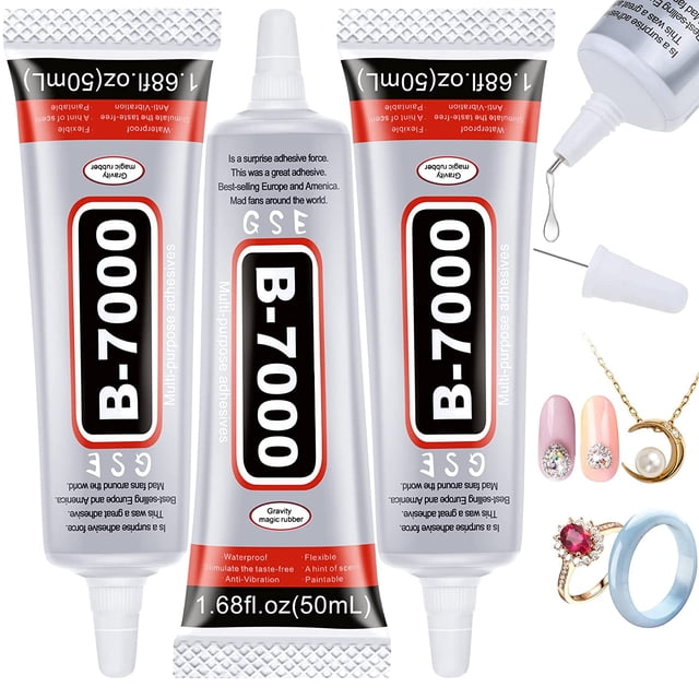 B7000 Pegamento de diamantes de imitación para manualidades, 3 piezas 1.7 fl oz 1.68 fl.oz transparente B-7000 Super pegamento de joyería adhesivo industrial transparente para reparación de teléfonos de tela, fabricación de joyas, gemas de cristal Tac Nail Art Stone Glass Sincero Electrónica