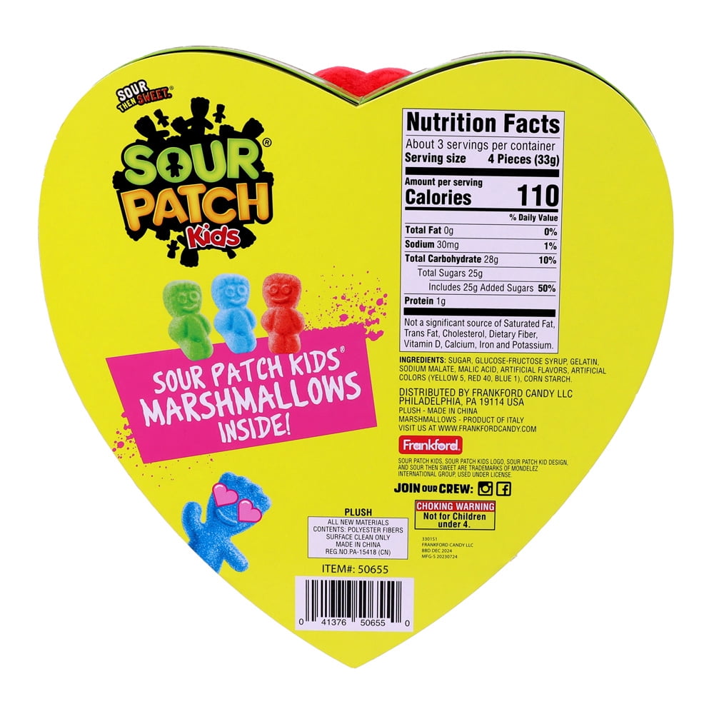 Frankford Sour Patch Kids Valentine's Marshmallow Heart Box with Plush 3.53oz