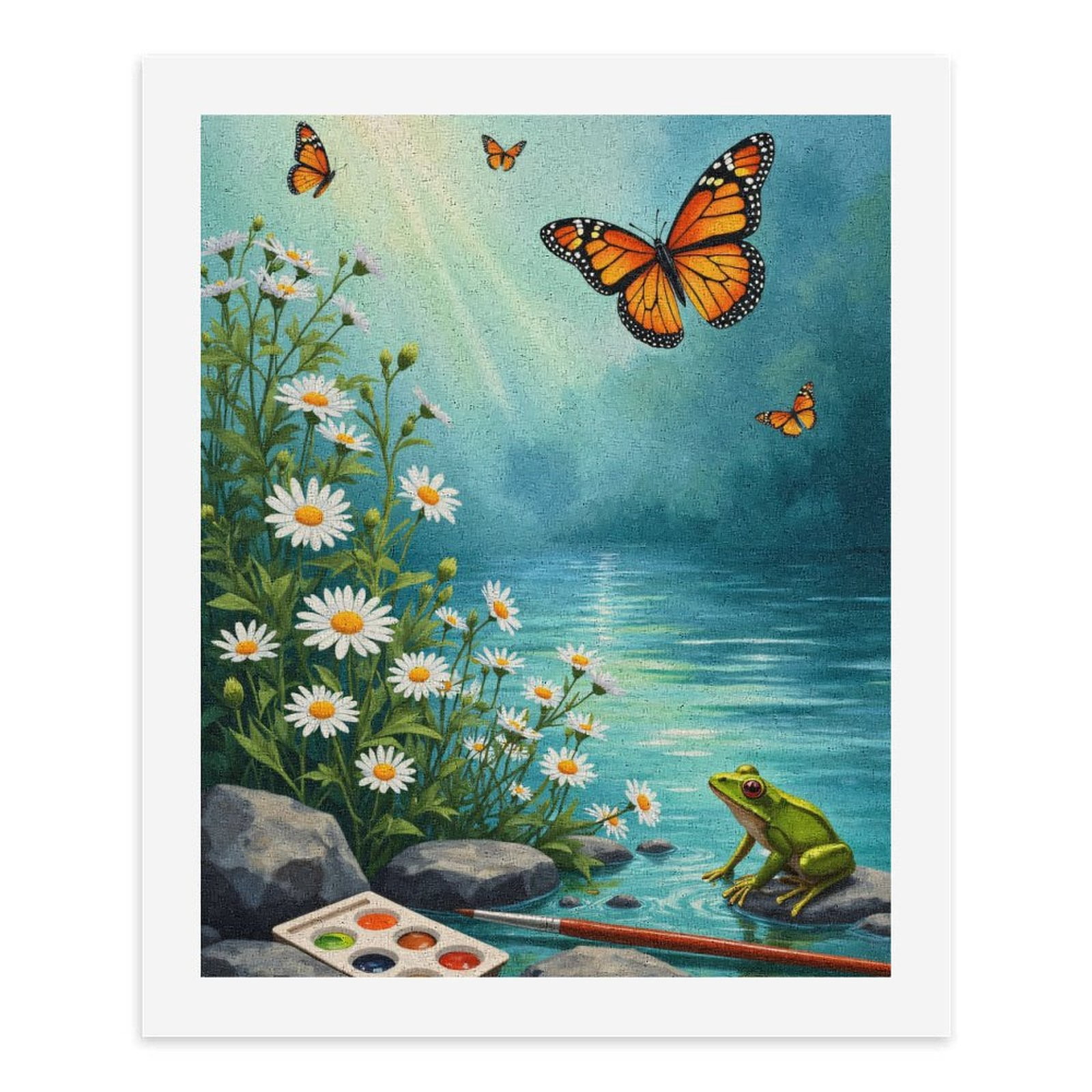 Paint By Numbers Kit for Adults Beginner - Butterflies Daisies Frog Watercolor Art DIY Canvas Painting Kits for Adults, Frameless Paint By Number for Adults for Home Wall Decor 16x20 Inch
