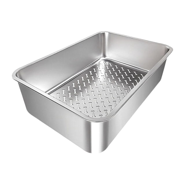 Caja de arena para gatos, inodoro para gatos, contenedor desmontable de lados altos, acero inoxidable resistente A