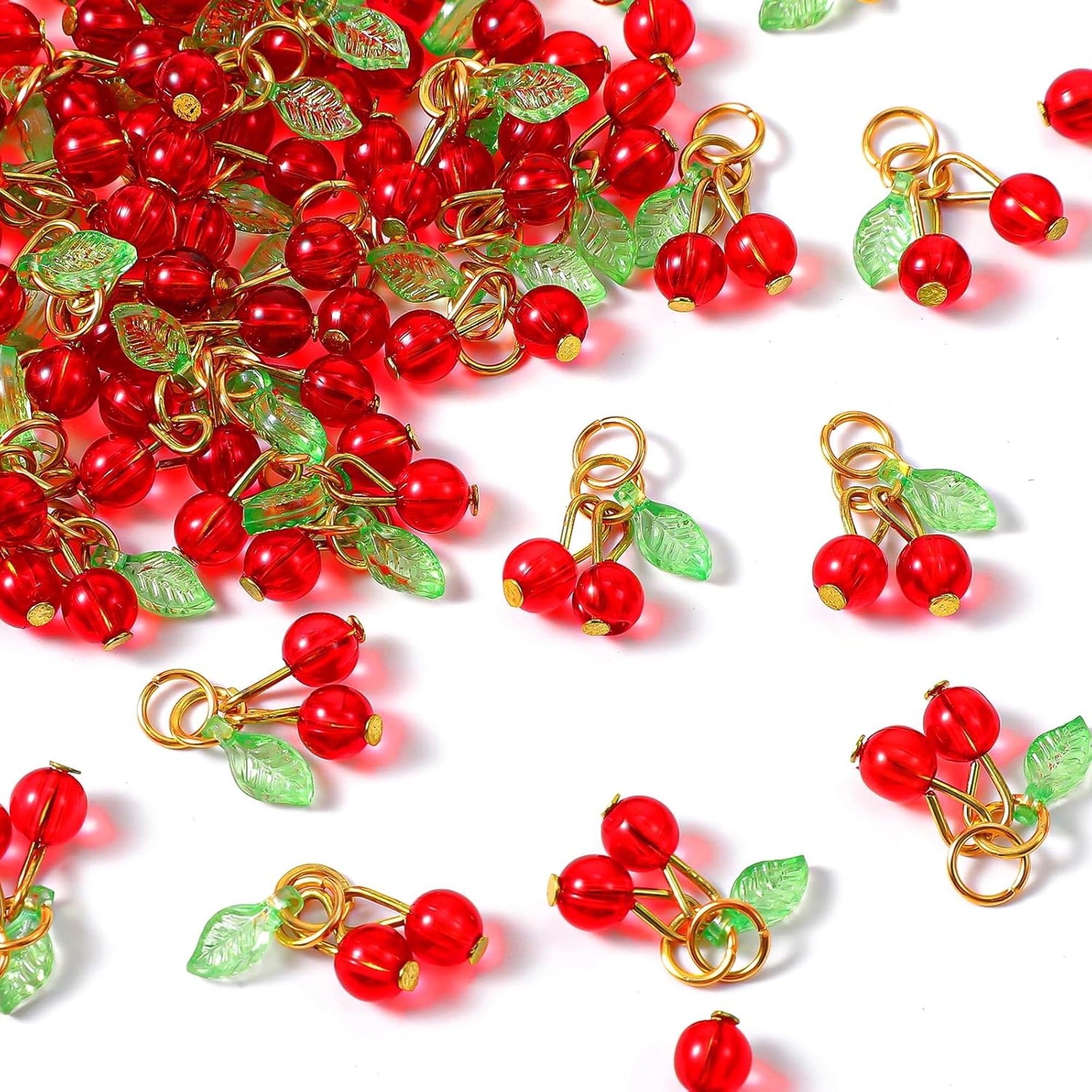 DESIGNICE 30 Pcs Red Cherry Charms Bulk 3D Mini Glass Fruit Charms for Jewelry Making Fruit Cherry Beads Pendants for Earrings Necklace Bracelet Anklet DIY Craft