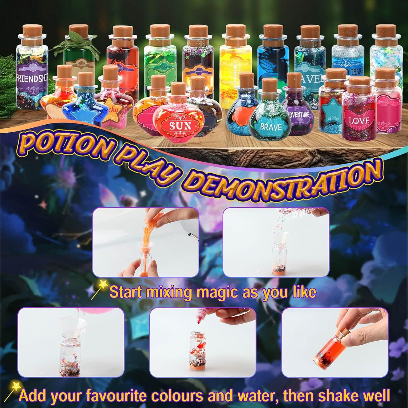 Fairy Magic Potions Kit for Kids,Upgraded 22 DIY Mixed Magic Wizard Potion Bottles,Mystery Potions Craft Kit,Christmas Decorations Birthday Gifts for Age 6 7 8 9 10+ Year Old Girls Boys