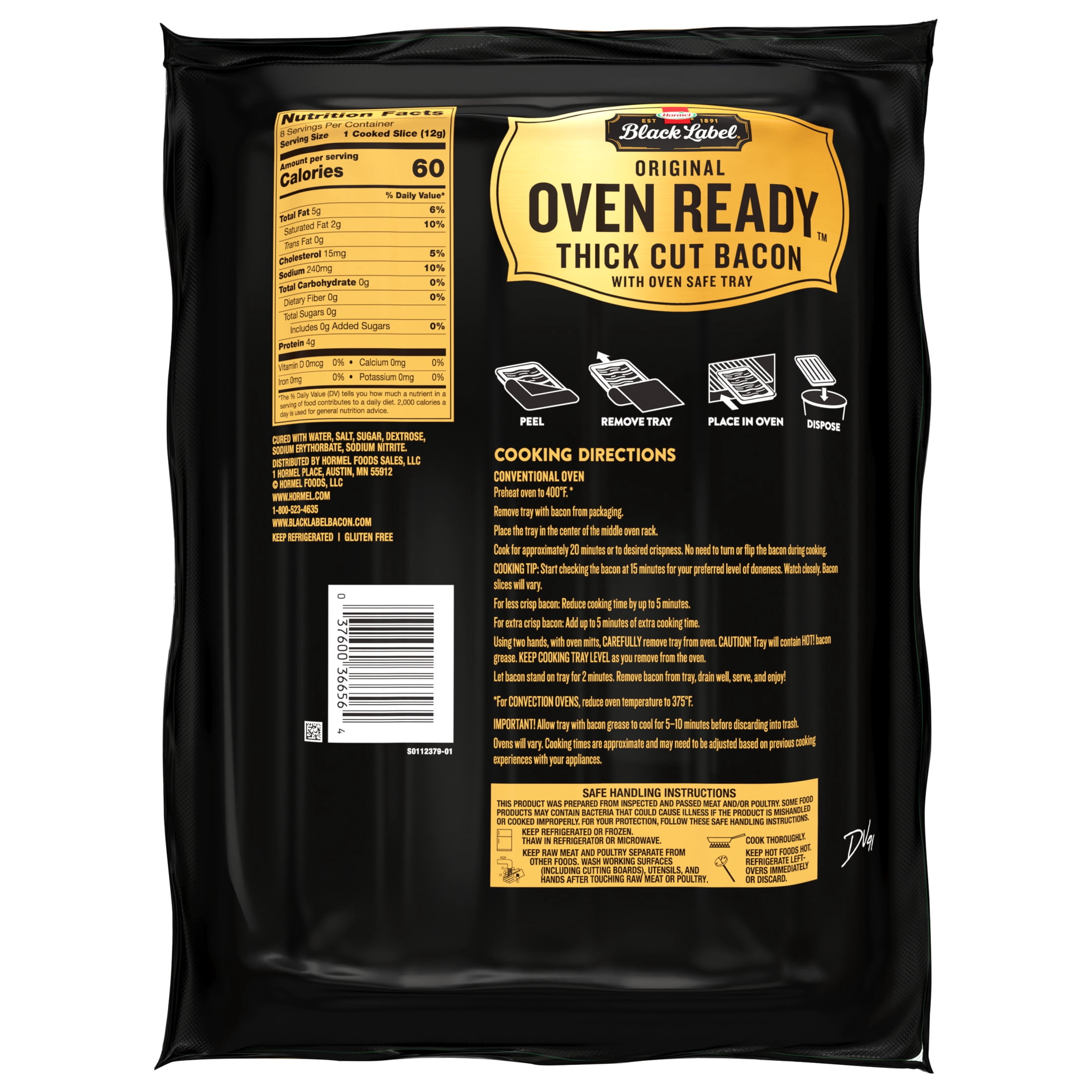 Hormel Black Label Oven Ready Original Thick Cut Bacon, Gluten Free,  Refrigerated, 9.3 oz Plastic Tray