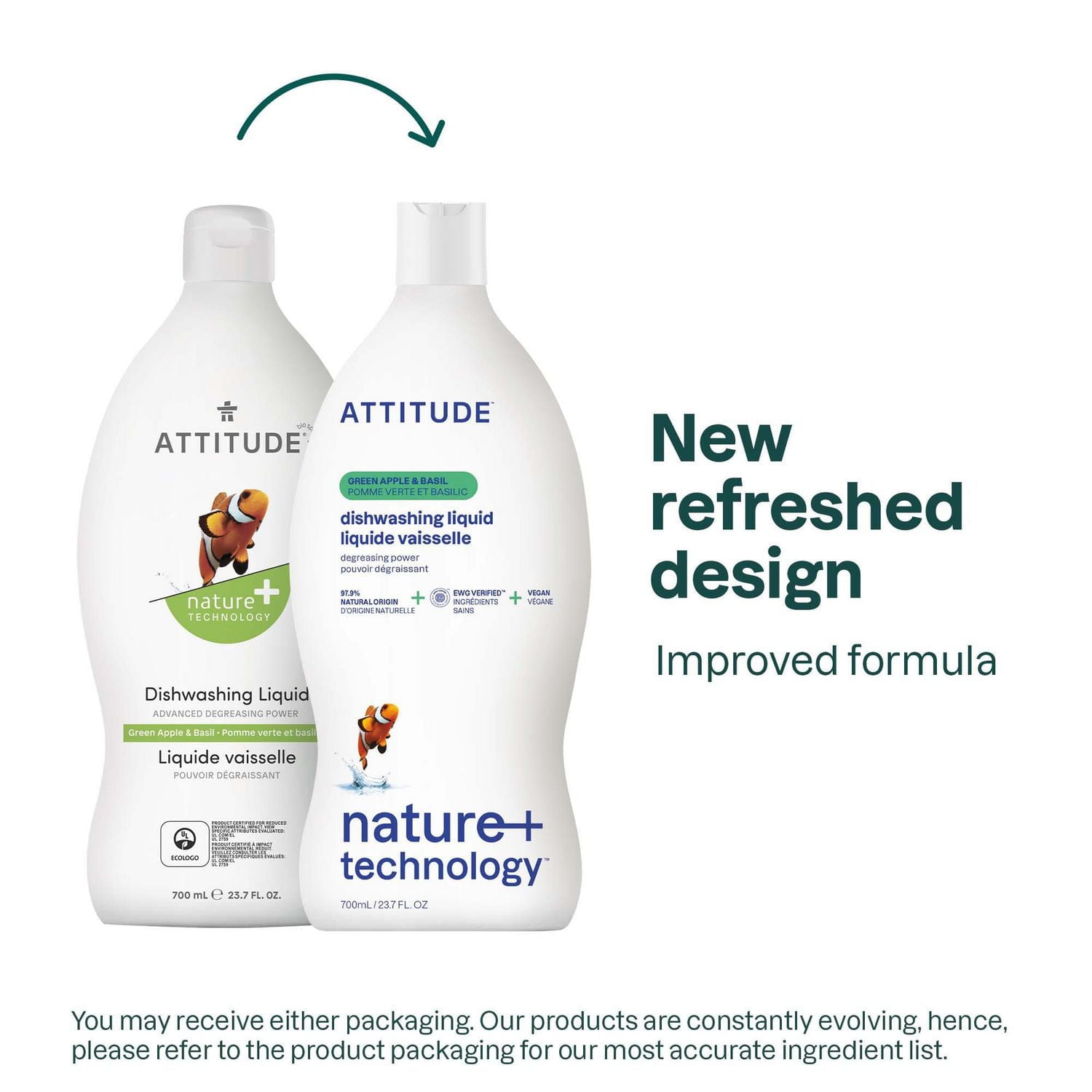 ATTITUDE nature+ technology, Liquide Vaisselle, Pomme Verte & Basilic