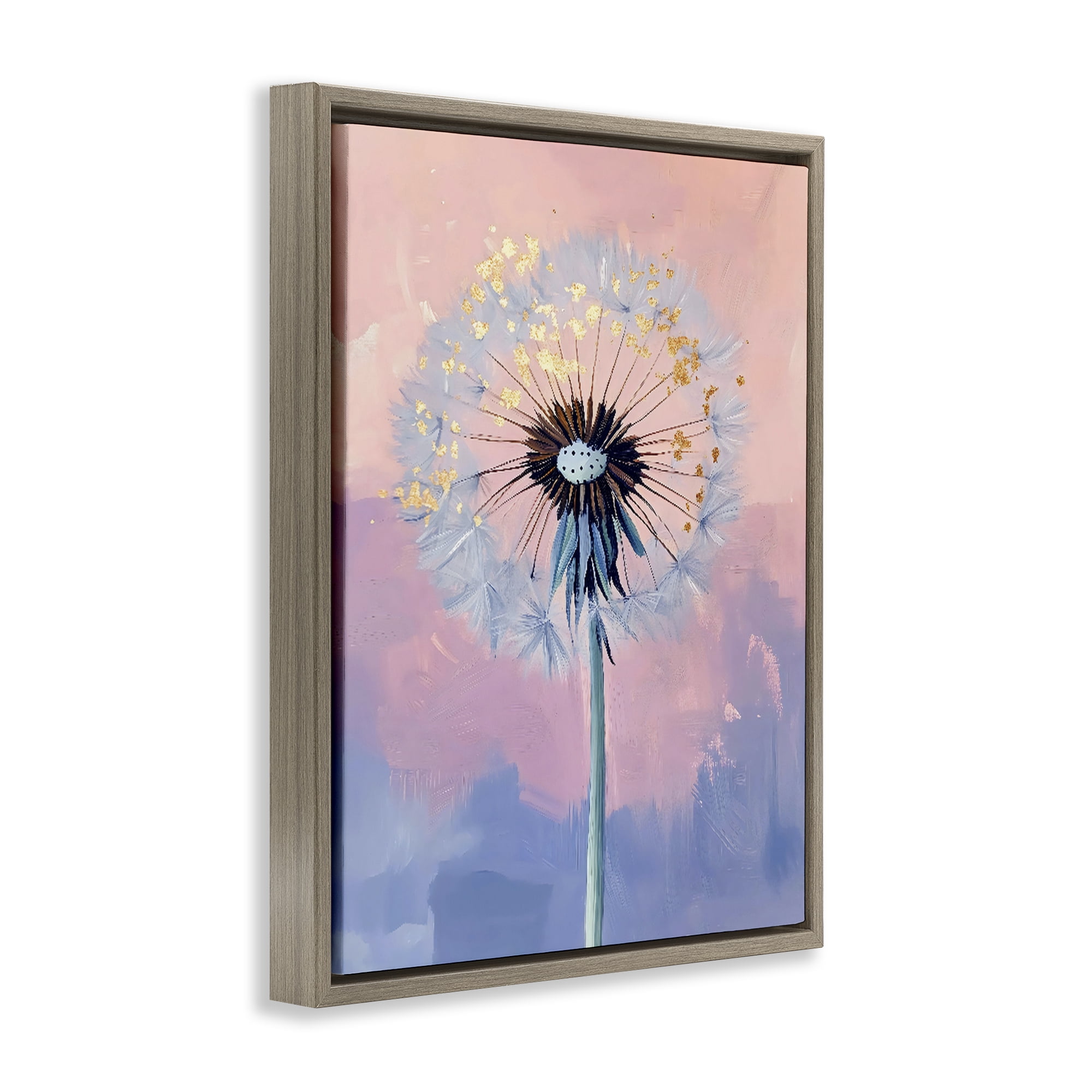 Stupell Industries Pastel Dandelion with Gold Seeds Brown Framed Floater Canvas Wall Art, design by The Prints Vibe