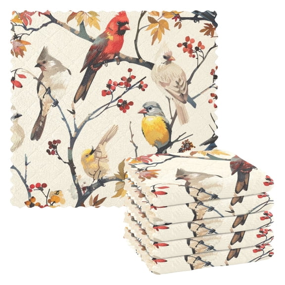 6 Pieces of Kitchen Towels 11x11Inch Kitchen Dish Cloths Kitchen Dish Towels Reuseable Cleaning Cloths Colorful Bird