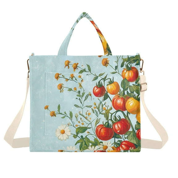 FORMRS Womens Corduroy Tote Bag Crossbody Shoulder Handbag with Pocket, Colorful Tomatoes