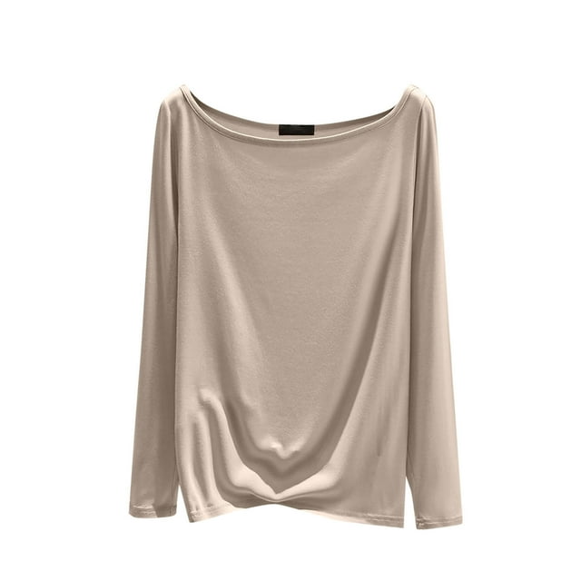 Lmnyox T-Shirt Basique à Col Rond pour Femmes, Confortable, Manches Longues, Décontracté, Automne Hiver