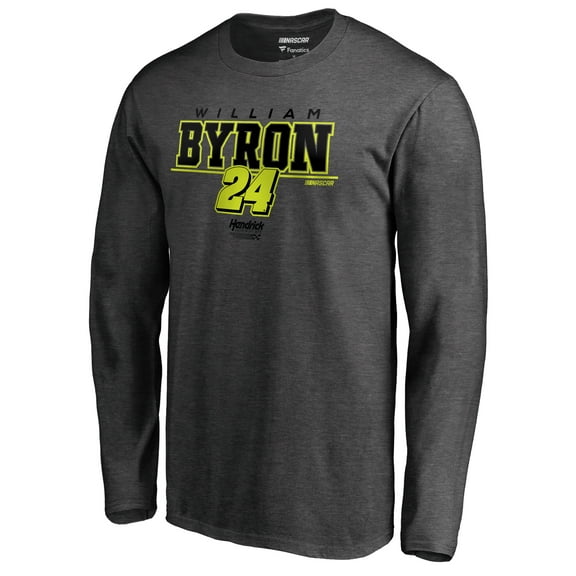 Men's Heathered Charcoal William Byron Stealth Pop Verbiage Long Sleeve T-Shirt