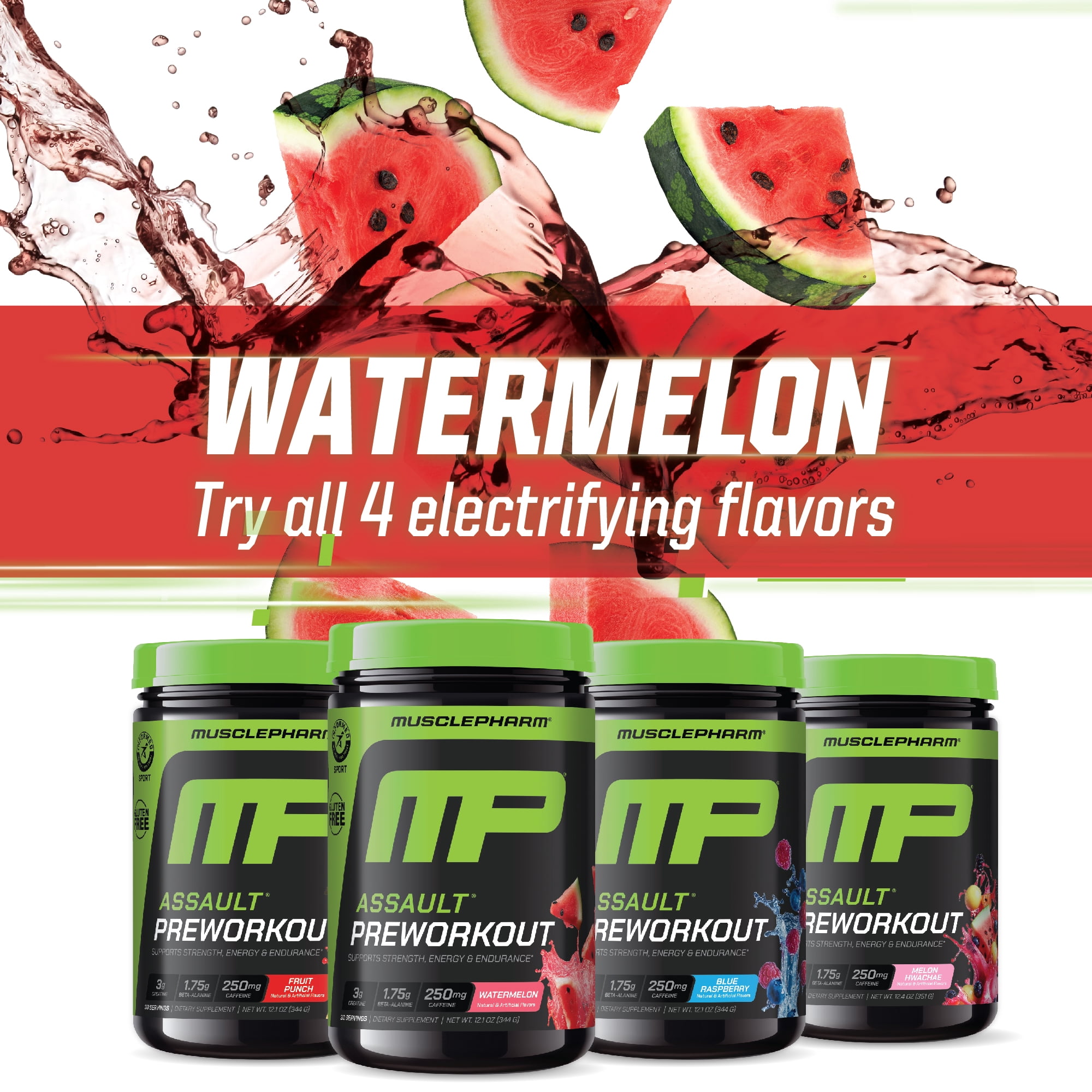 MusclePharm Assault Pre Workout Powder, Watermelon, 30 Servings