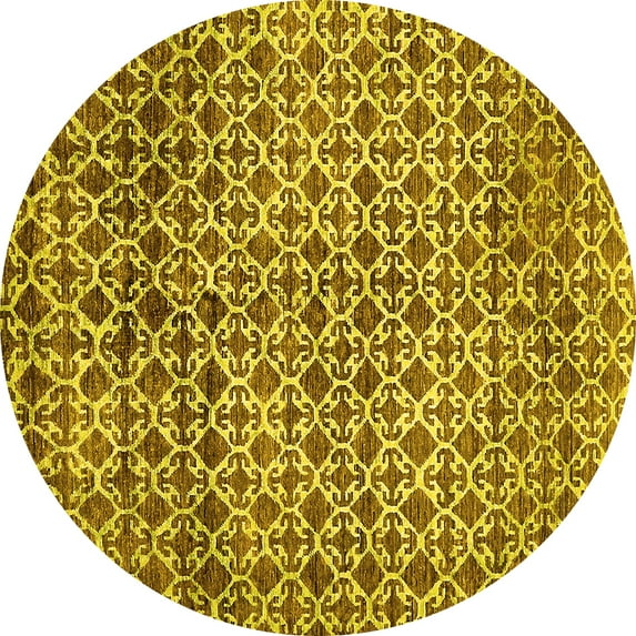 Ahgly Company Machine Washable Indoor Round Abstract Yellow Modern Area Rugs, 4' Round