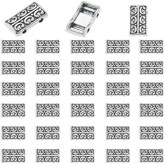 60Pcs 2 Hole Alloy Spacer Beads Tibetan Style Spacer Bars Beads Rectangle Multi Strand Link Connectors Silver Spacer Bar for Jewelry Making Hole: 2mm Antique Silver