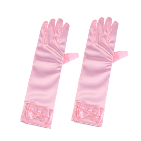 LOLIPPYY 1 Pair Formal Gloves for Girls Satin Pink Full Finger Style Bowknot Design for Special Occasions