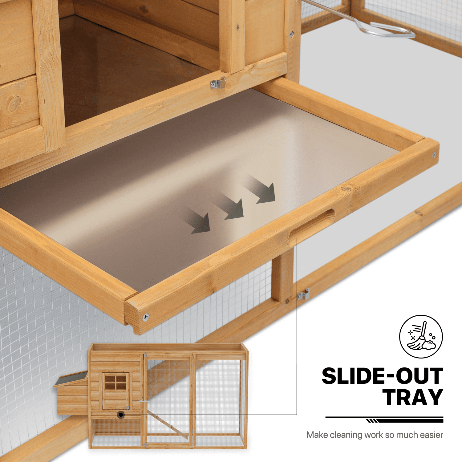 MoNiBloom Outdoor Chicken Coop with Nesting Box, Outdoor Hen Run House with Slide-Out Tray and Sliding Door, Weatherproof Poultry Cage, Rabbit Hutch, Wood Duck House (Natural)