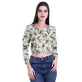 thumbnail image 1 of Moomaya Printed Crop Tops For Women Long Sleeve Elastic Hem Round Neck T Shirt, 1 of 4