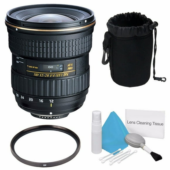 Tokina 12-28mm f/4.0 AT-X Pro APS-C Lens for Canon (International Model) No Warranty+Deluxe Cleaning Kit + 77mm UV Filter + Deluxe Lens Pouch Bundle 5