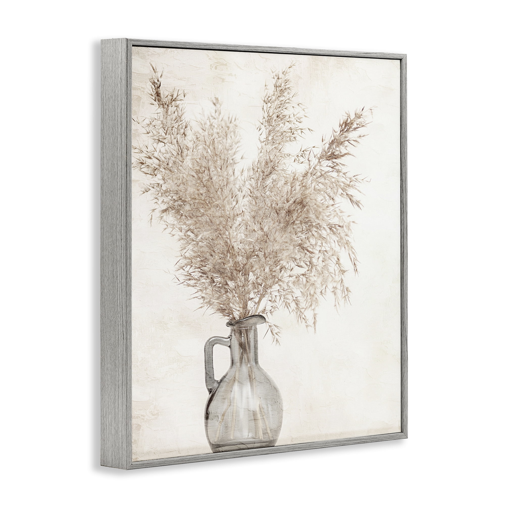 Stupell Industries Wild Pampas Vase Botanical & Floral Painting Gray Framed Art Print Wall Art, 16 x 20