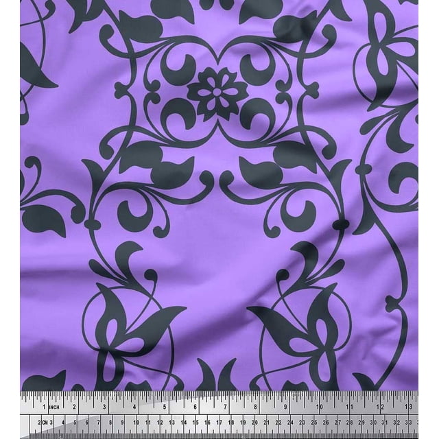 Soimoi Moss Georgette Fabric Leaves & Filigree Damask Decor Fabric Printed Yard 42 Inch Wide
