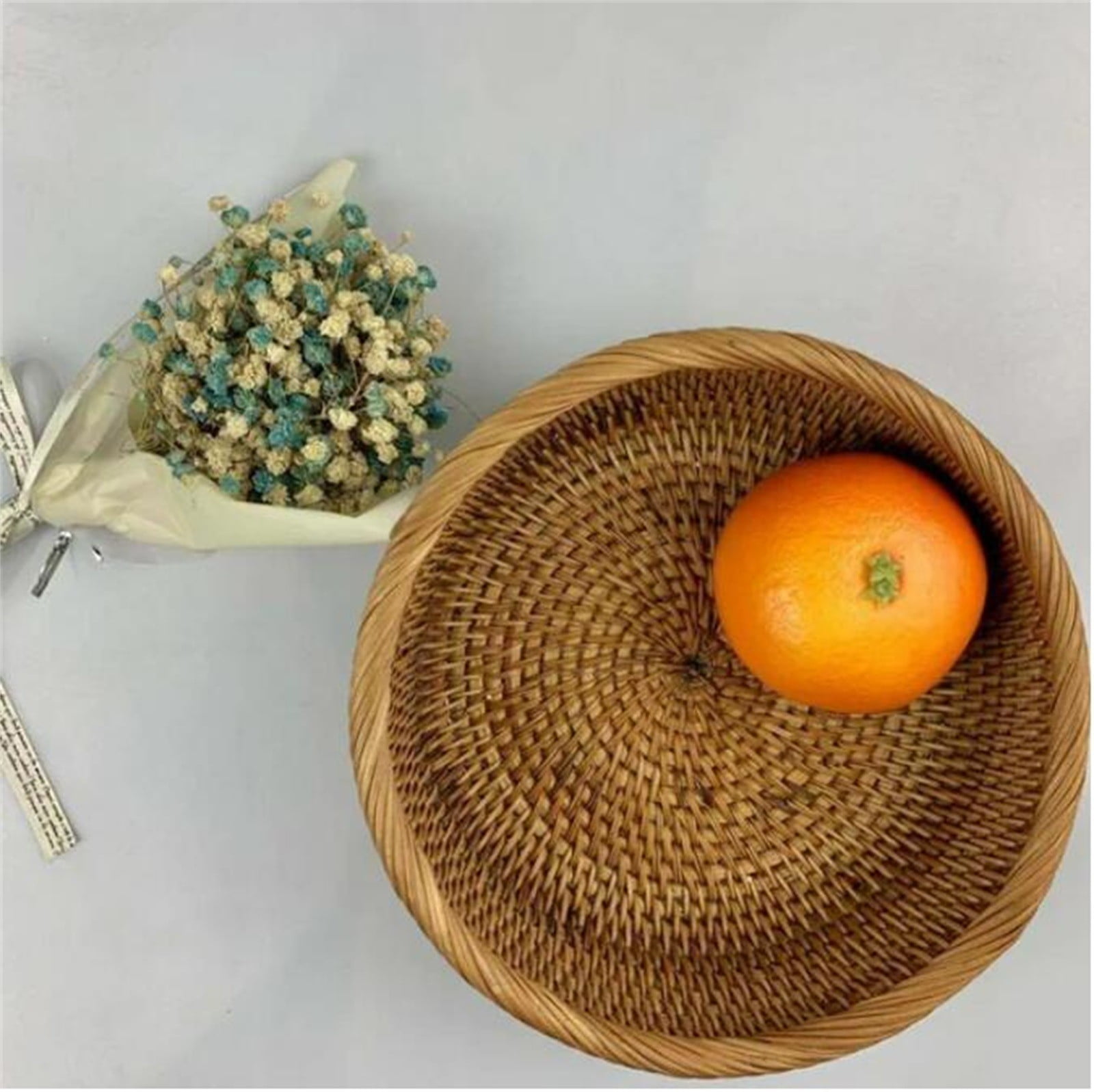 XSCPXTT Handmade Rattan Bread Baskets Round Wicker Fruit Serving Storage Bowls, Natural Woven Decorative Kitchen Counter Organizing Brown