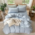 thumbnail image 5 of MooMee 100% Washed Cotton Duvet Cover Set Twin Size Linen Like Textured Breathable Lightweight Soft 2-Piece (Cornflower Blue, 68"x90"), 5 of 7