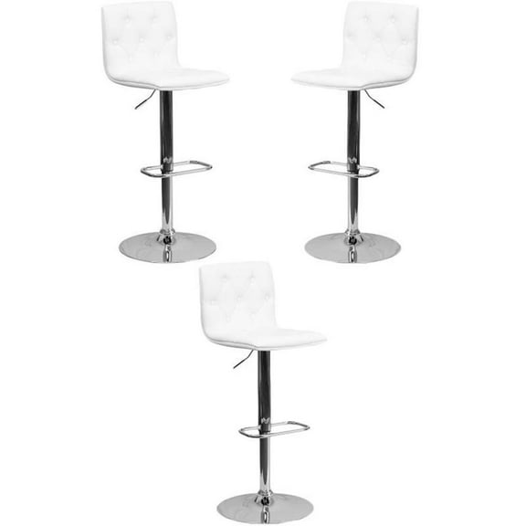 Home Square Tufted Adjustable Bar Stool in White Finish - Set of 3
