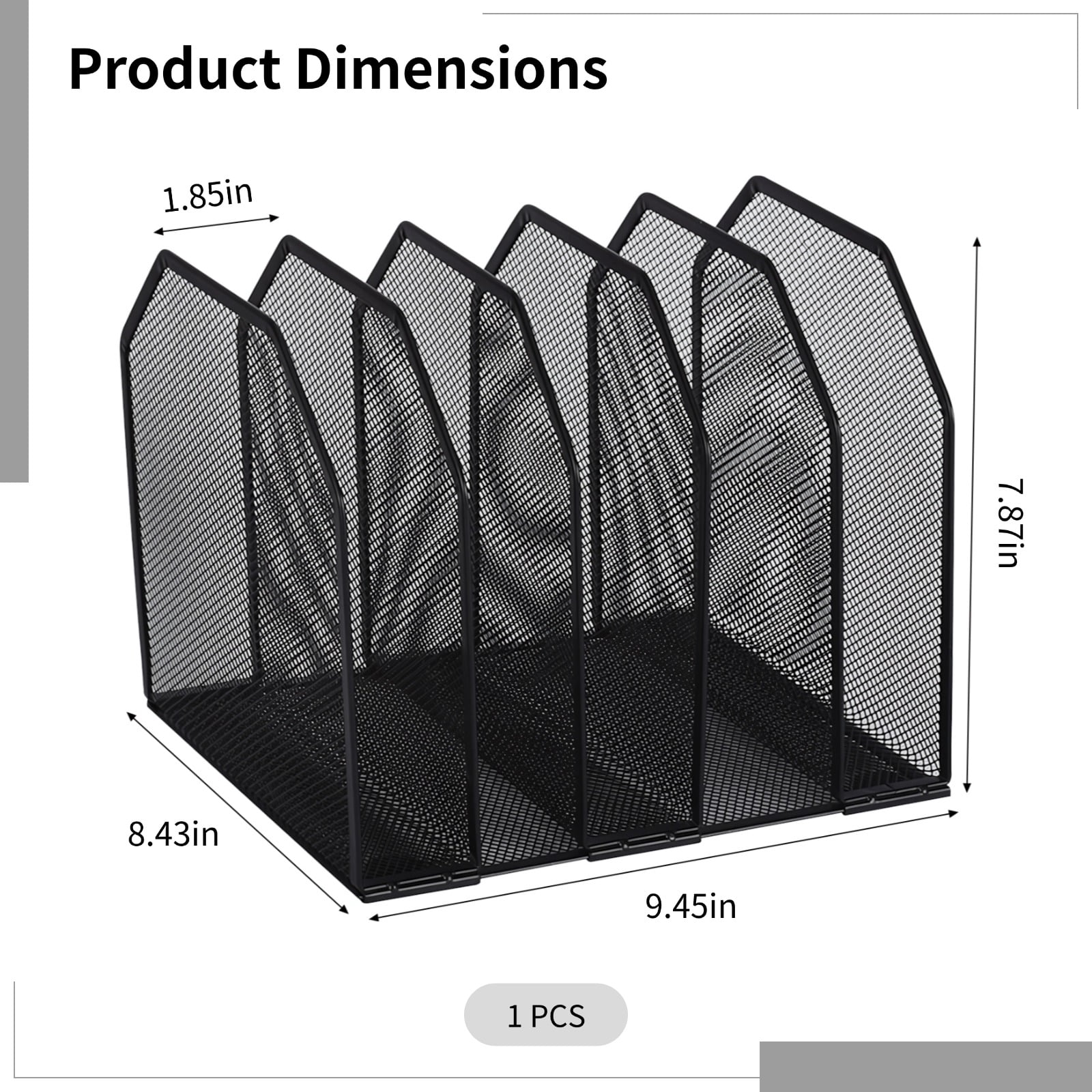 Mesh File Organizer, 5 Slot Vertical Desk File Holder, Black Metal Document Sorter, Detachable Desktop Storage for Office, Home, Books, Mail, Files