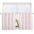 thumbnail image 2 of Pink Striped Semi Sheer Window Curtains 45 Inches Long, Modern Farmhouse Pink White Stripes Rod Pocket Voile Silky Chiffon Curtain Light Filtering Drapes for Living Room, Kitchen, 52"x45", 2 Panels, 2 of 9
