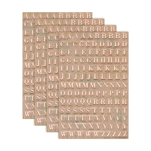 4 Hojas de Calcomanías de Letras 0.12" Calcomanías de Letras Mini 3D Autoadhesivas de Aleación (Oro Rosa, Mayúsculas)