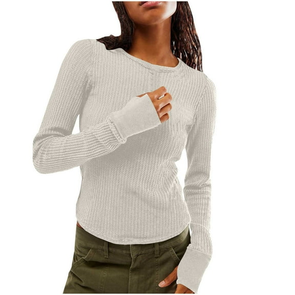 Annhoo Long Sleeve Shirts for Women Casual Crewneck Knitted Pullover Tops Fall Winter Slim Warm Sweaters