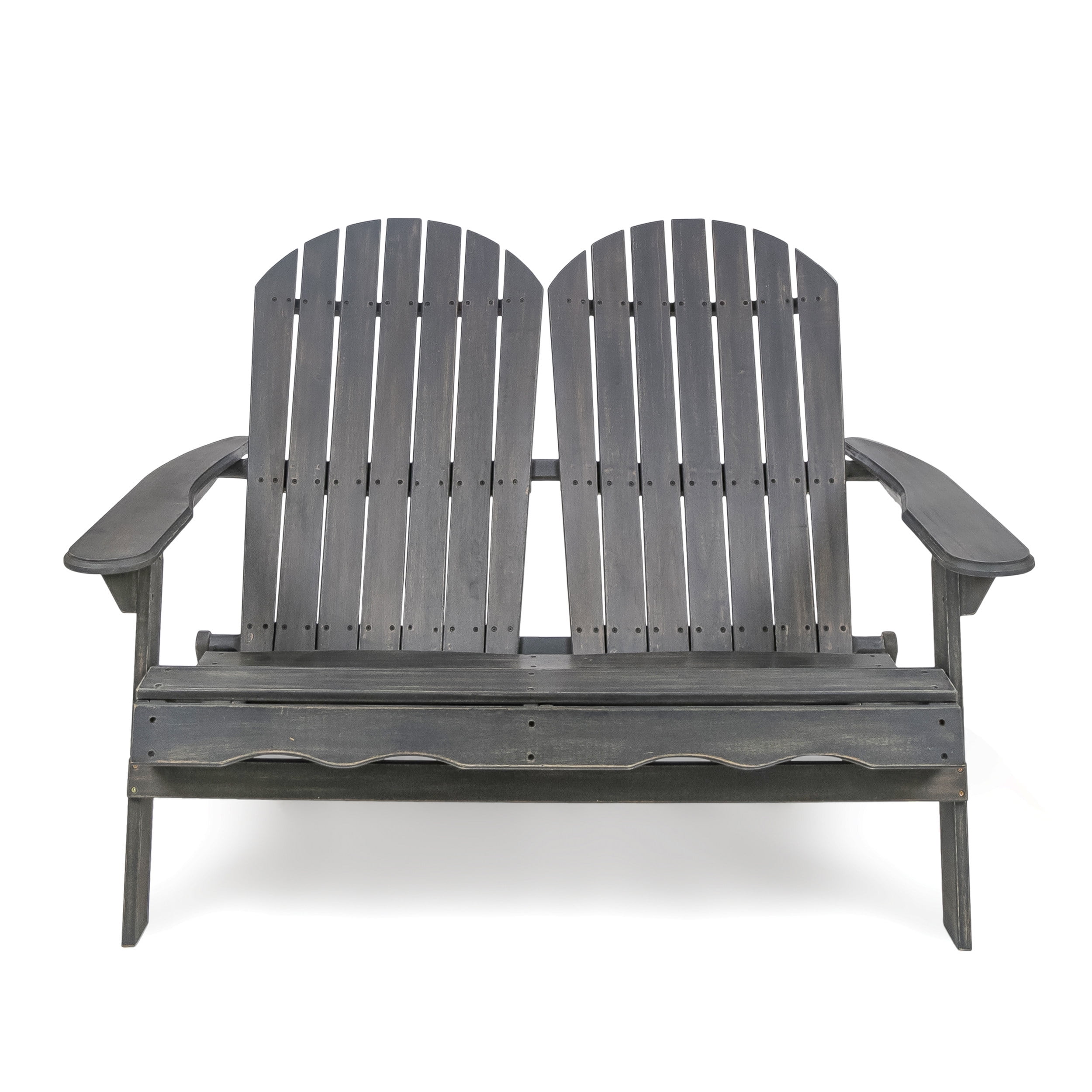 Outdoor Adirondack Double Seat Loveseat, Acacia Wood Frame Leisure Couch for Patio Garden, Dark Gray