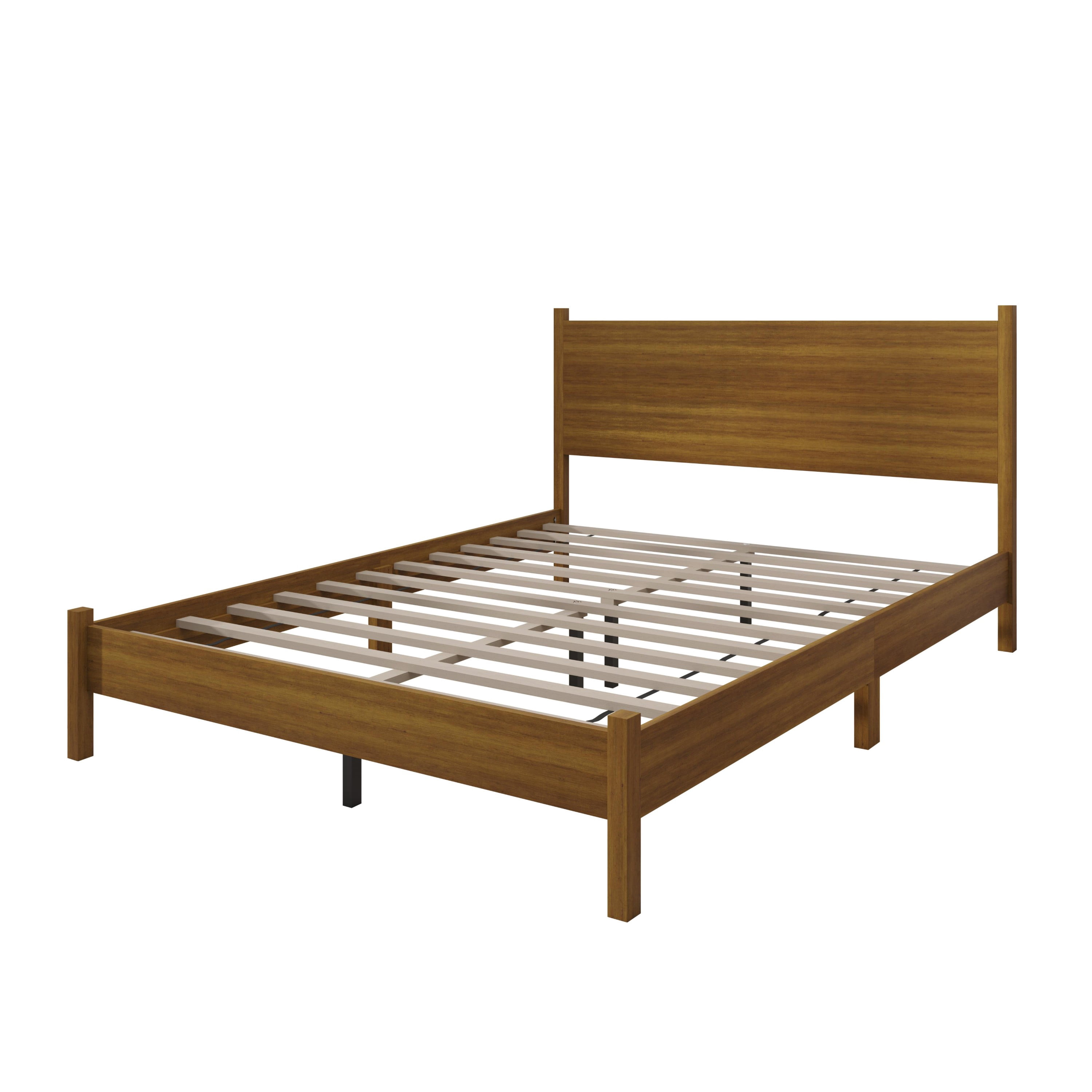 Home Design Branford King Wood Platform Bed Frame with Panel Headboard and Full Slat Support, Brown