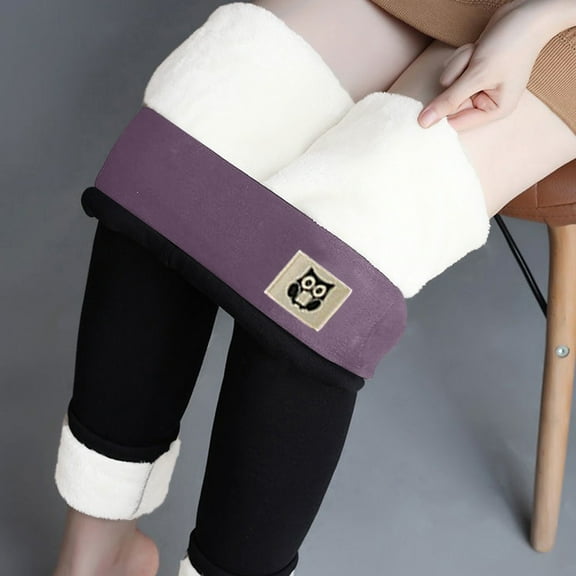 jsaierl Winter Sherpa Fleece Lined Leggings for Women High Waist Stretchy Thick Fleece Leggings Plush Warm Thermal Pants Trousers