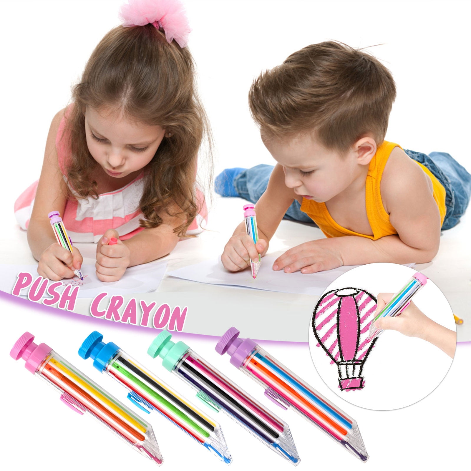 XMMSWDLA Crayons For Kids Ages 4-8 Blue Pen8-In-1 Rotating Multi-Color  Crayon Does Not Dirty Hand Crayon 8 Color Press Rotating Crayon Fine Point  Pen 