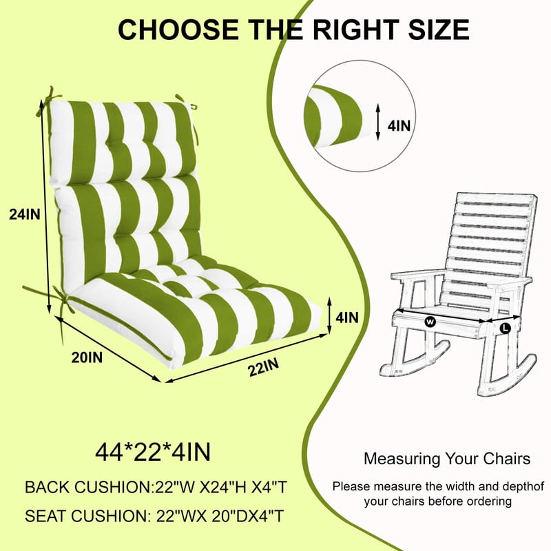 2pcs Rocking Chair Cushions Outdoor High Back Patio Cushion with Ties, Waterproo Seat and Back Replacement Cushion set
