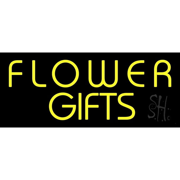 Yellow Flower Gifts In Block LED Neon Sign 10" Tall x 24" Wide - inches, Black Square Cut Acrylic Backing, with Dimmer - Premium built indoor Sign for Storefront, Store interior.